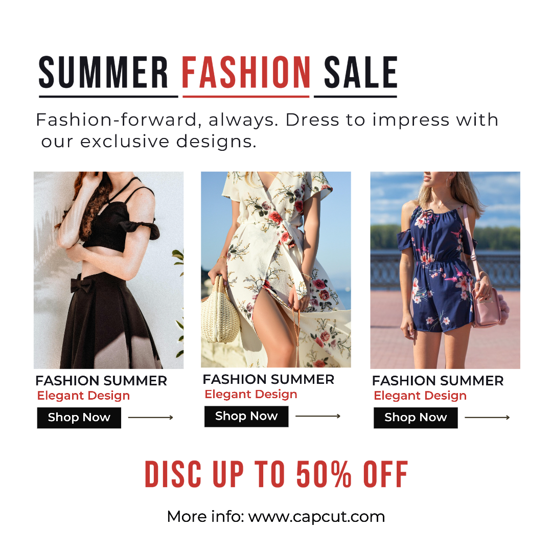 Moda Verano Venta Ropa y zapatos Exhibición de productos Instagram Post Rojo Minimalista