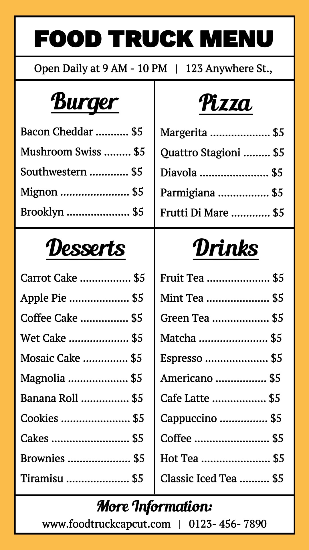 Menú de camión de comida Historia de Instagram