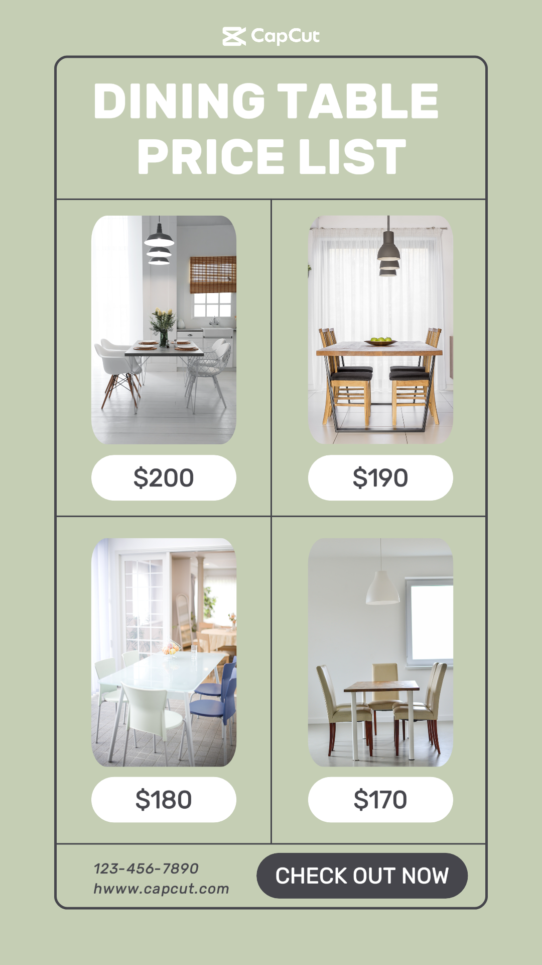 Lista de preços de produtos de móveis História do Instagram