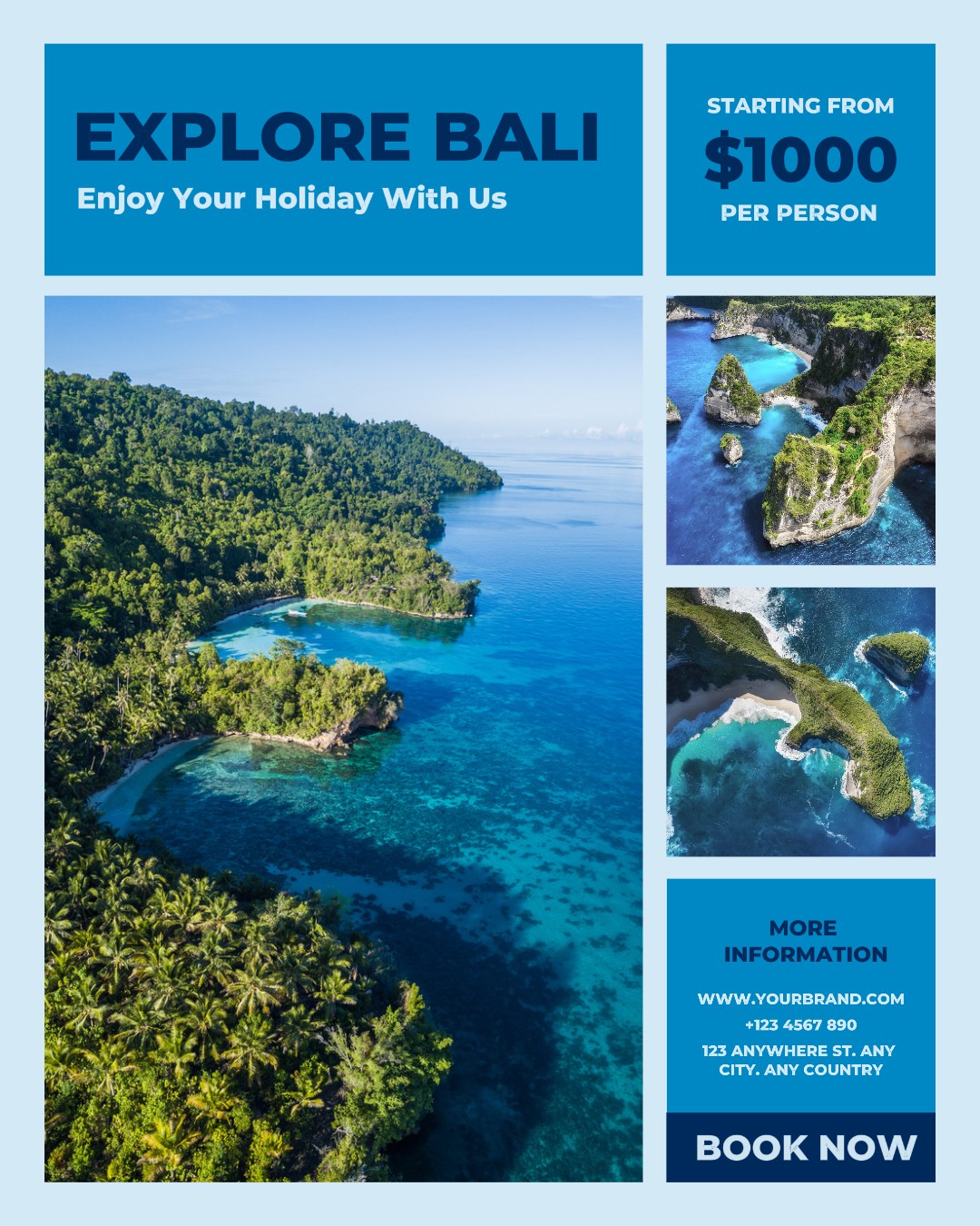 Blaue Reiseaktion Instagram Post 