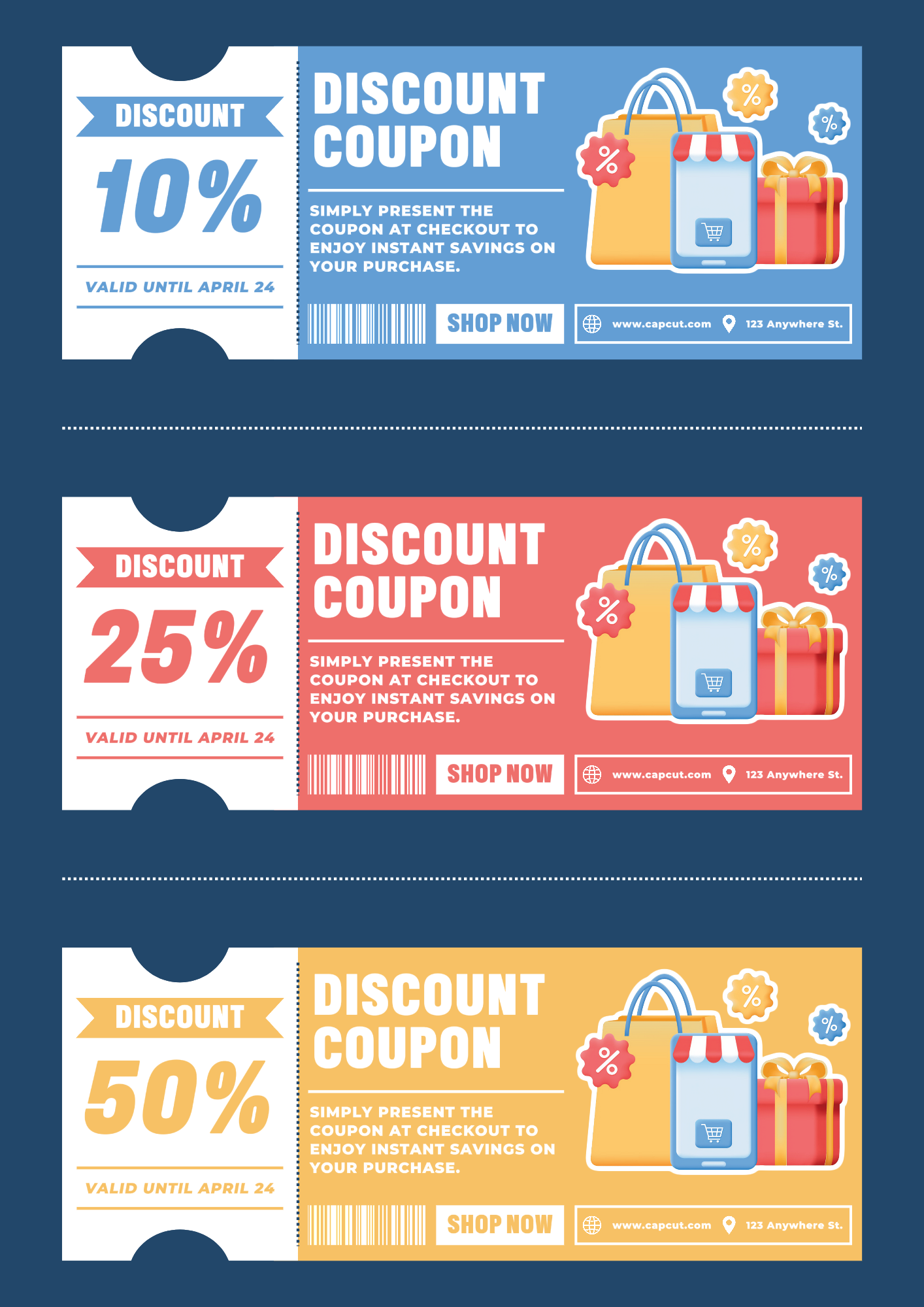 Cupón de descuento de entretenimiento de comercio electrónico Estilo de diseño plano