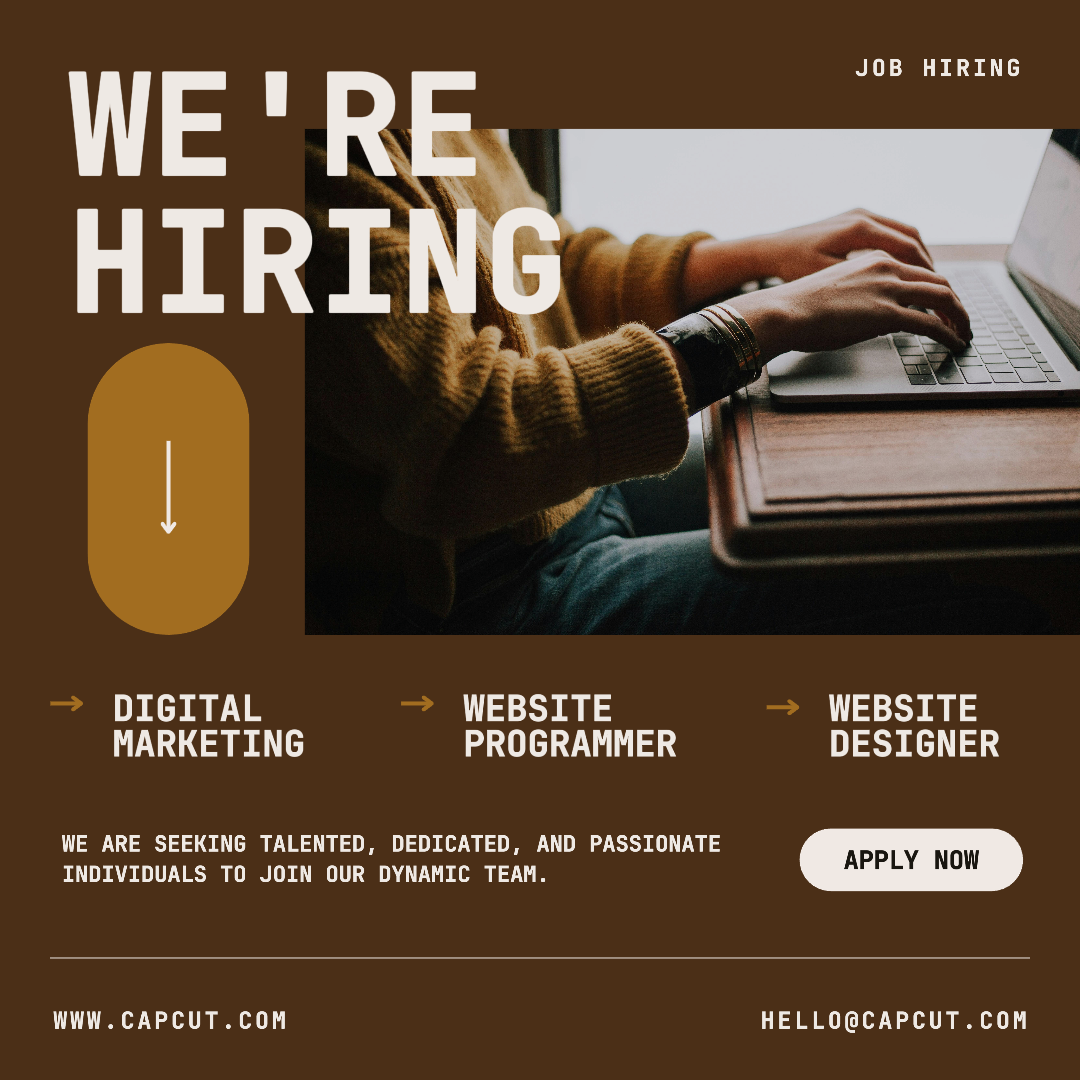 Affiche de marketing d'entreprise et de bureau embauche instagram post marron