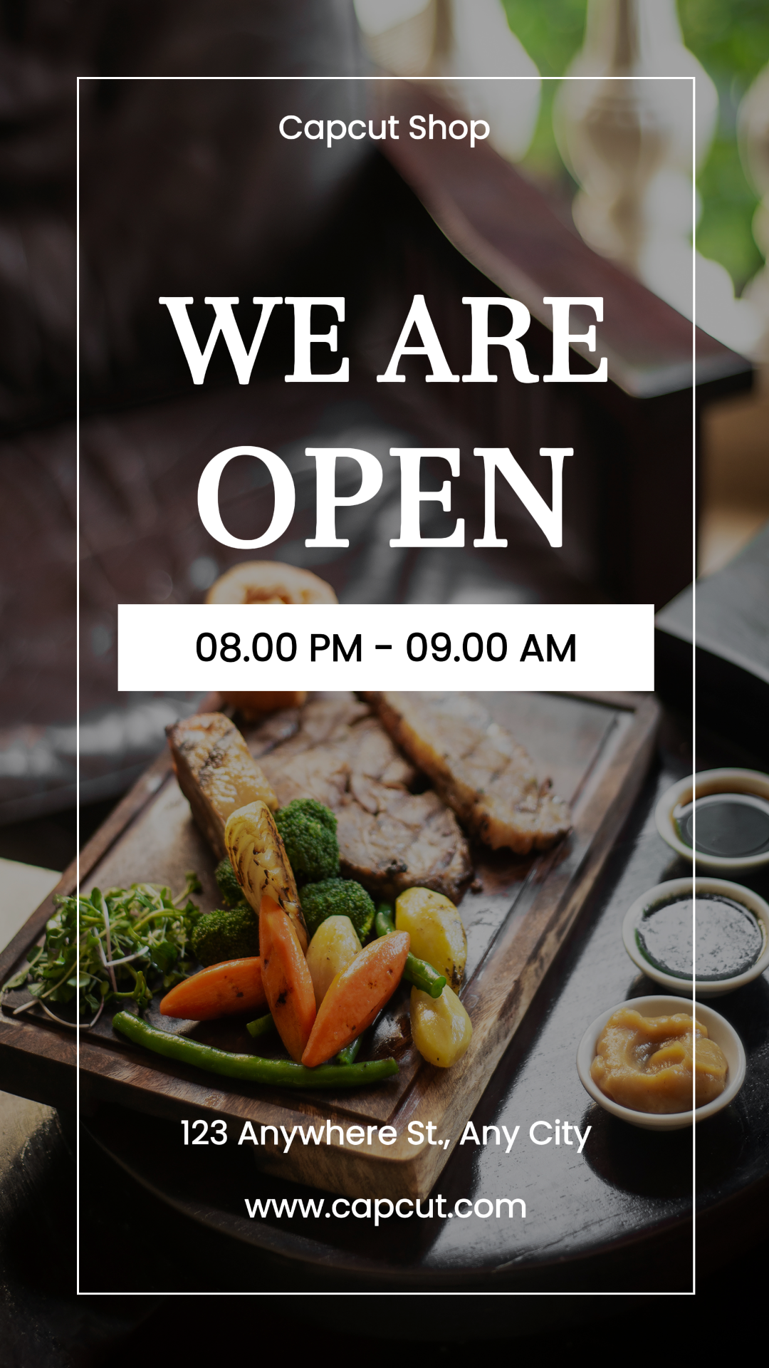 Poster Kreatif Bisnis dan Kantor Kisah Instagram Kami Terbuka Hitam Minimalis Gelap