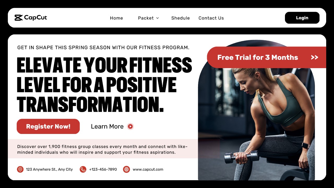 Black and White Modern Fitness Package Promotion Website