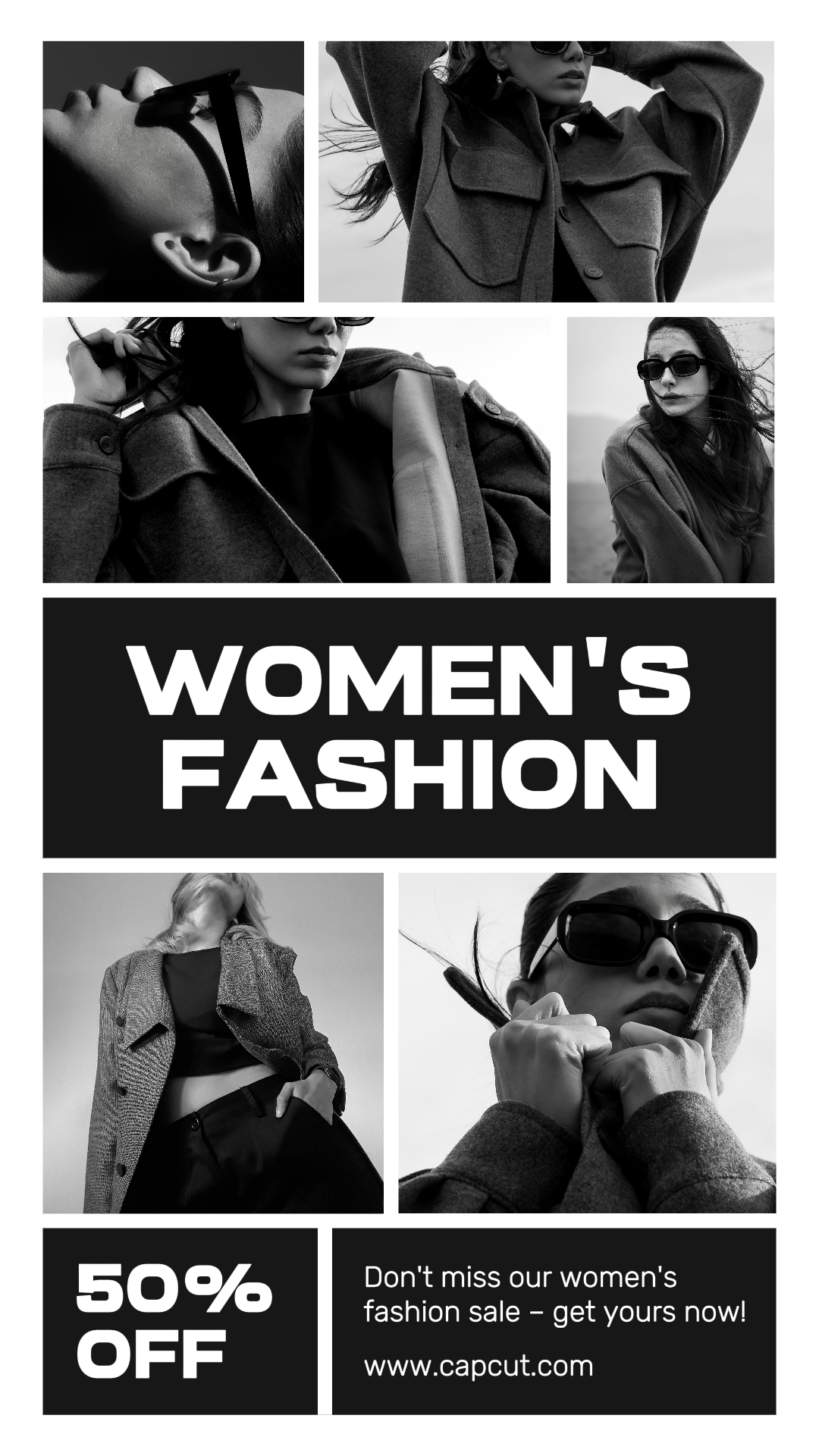 Cartel de marketing de collage minimalista Historia de Instagram Ropa y zapatos Negro