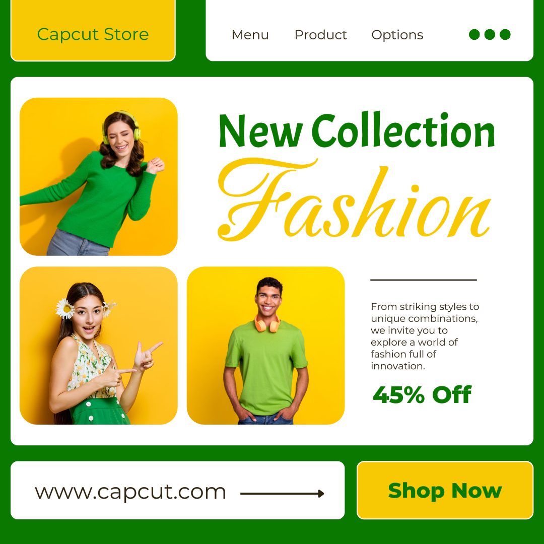 Minimalist Collage Marketing Poster Instagram Post Clothing And Shoes Green And Yellow