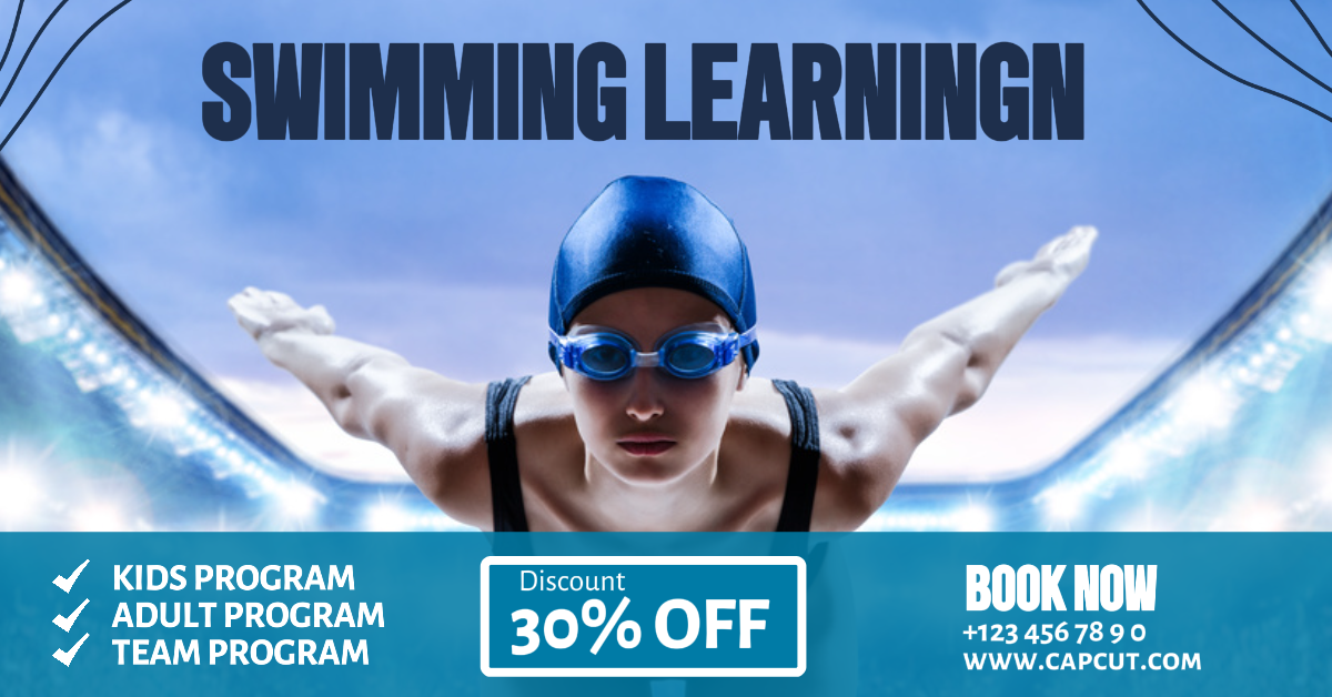 Facebook ads, Sports, Swimming, modern minimalist, blue white, banner