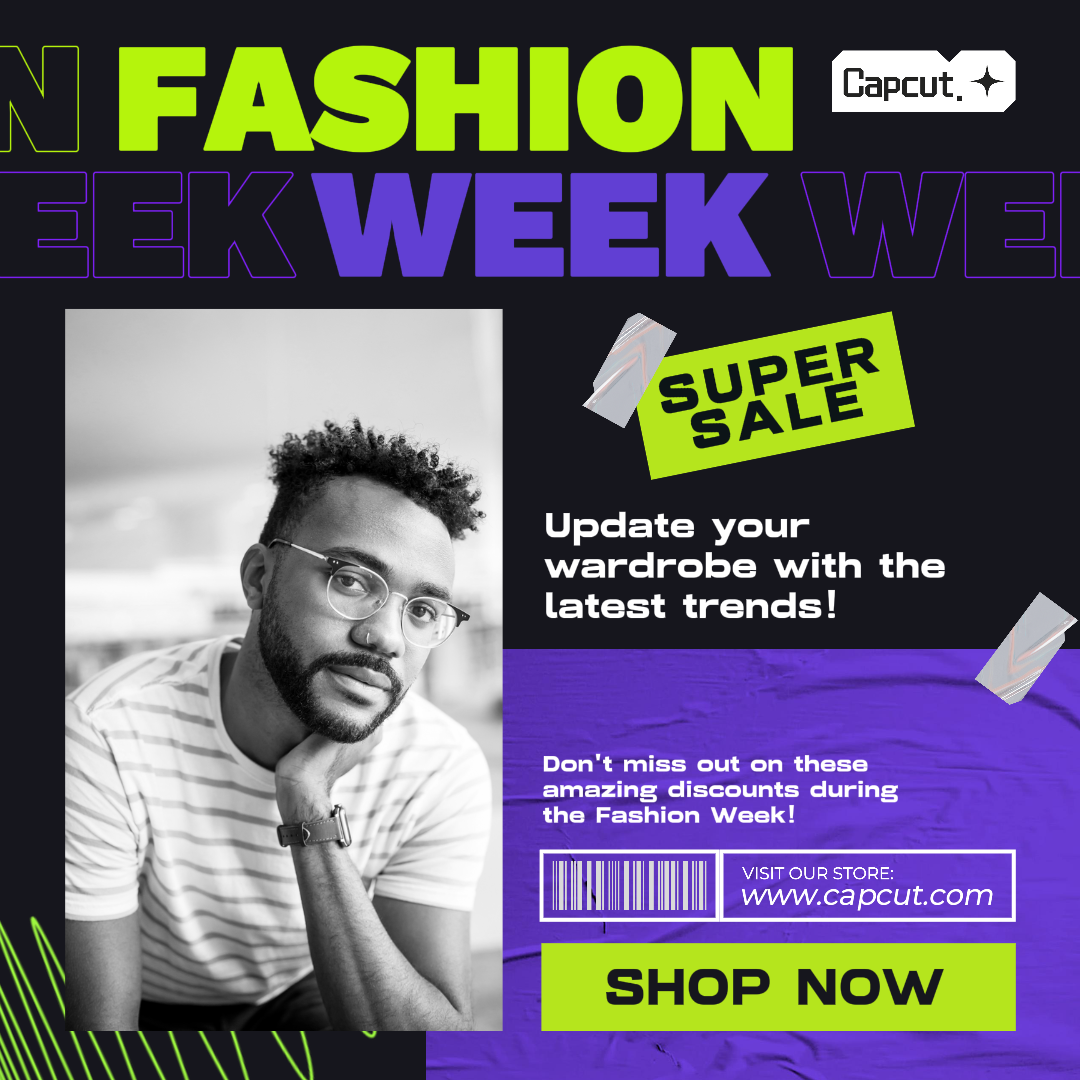 Cartel de Marketing de Ropa Semana de la Moda Diseño Llamativo Hombres