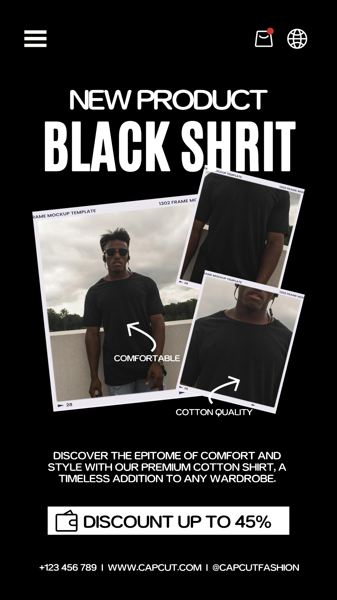 Camisa negra Ropa Cartel de marketing Historia de Instagram Negro minimalista