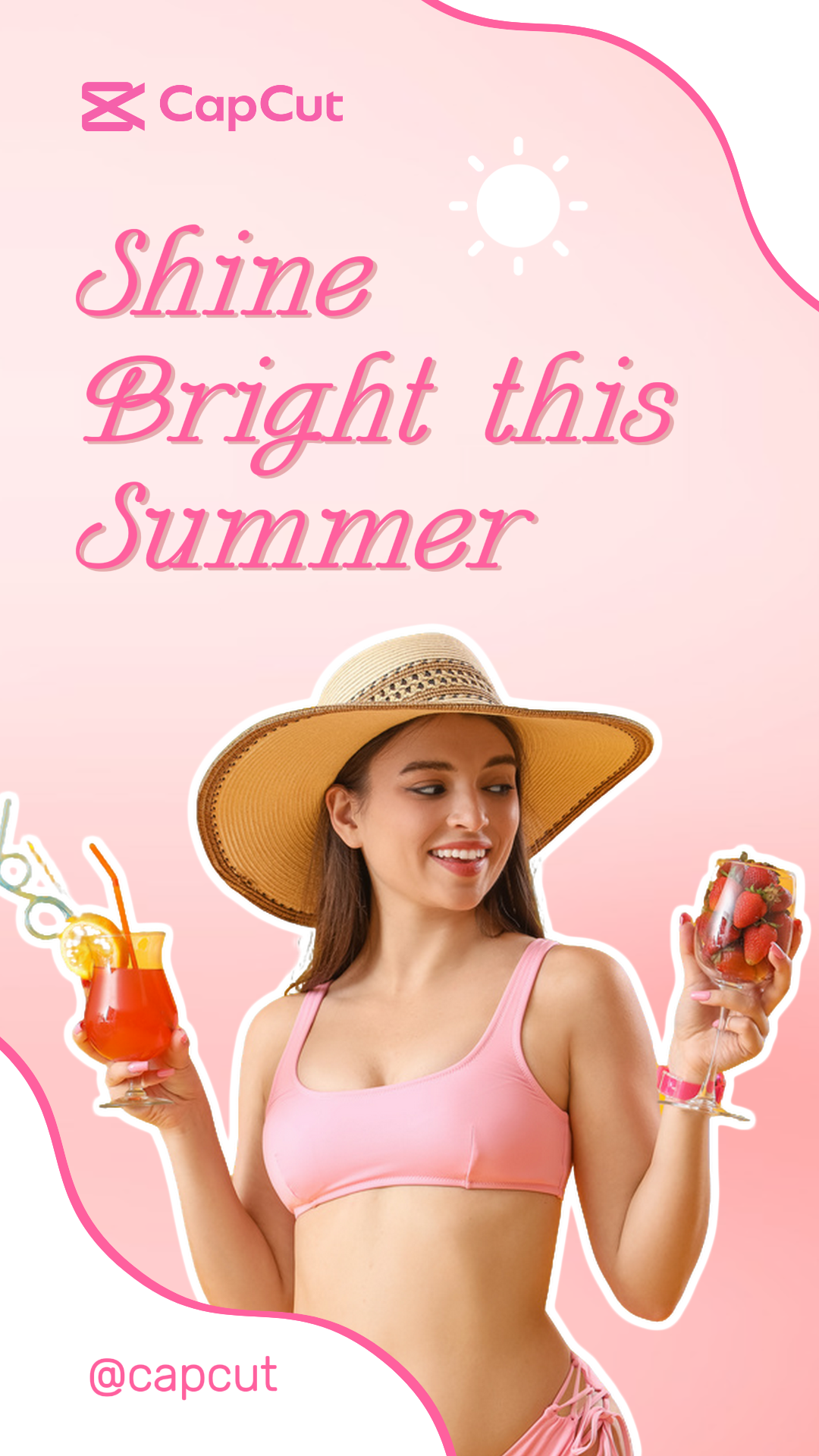 Ropa y zapatos Cartel de marketing Promoción / Descuento para ropa de verano / Sombrero para el sol Instagram Story Beach