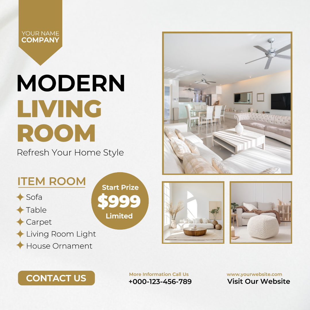 Living Room Interior Sale Instagram Post Gold Modern Minimalis