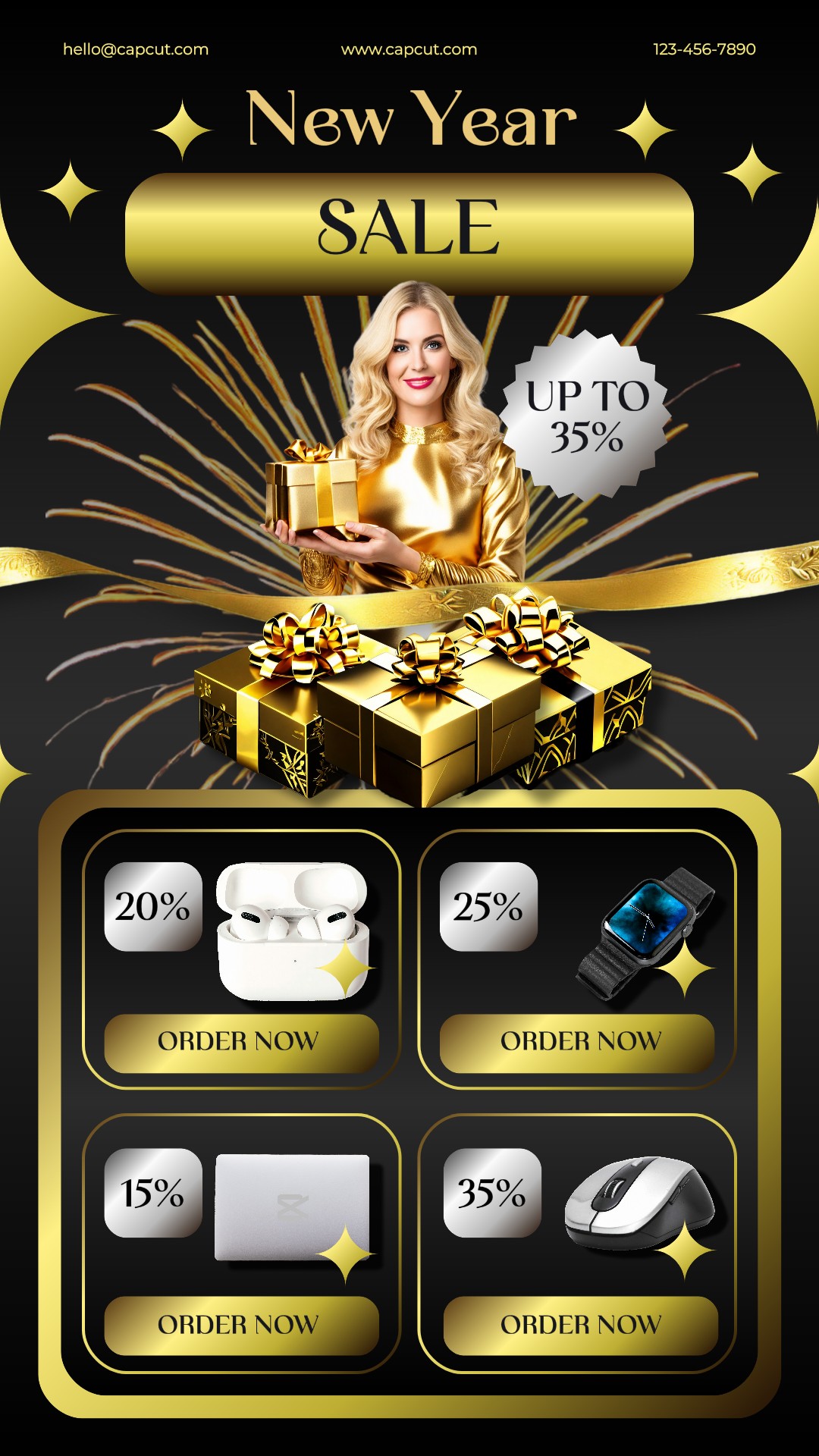 Neujahrstag Schwarz Gold Elektronisches Produkt Display Instagram Story