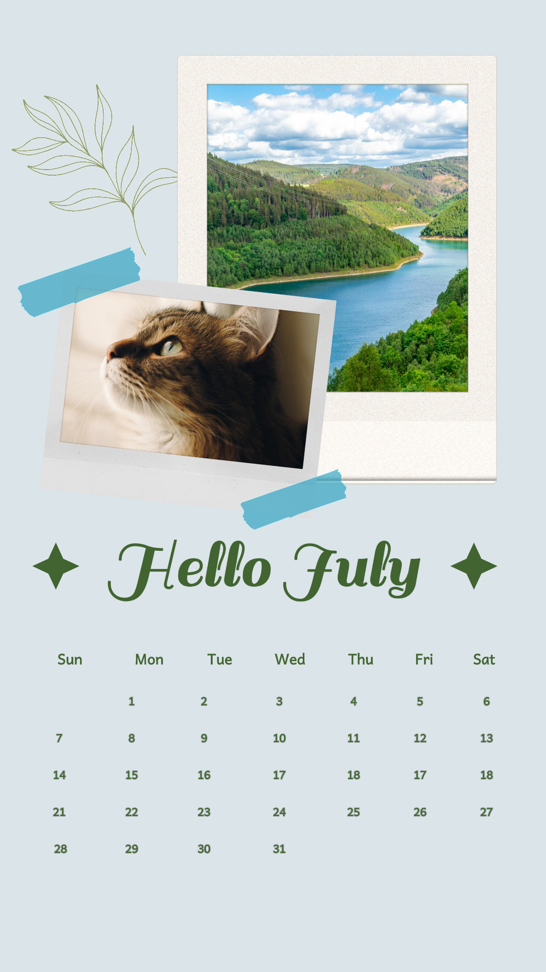 Hello July - Affiche créative Instagram Story bleu et vert