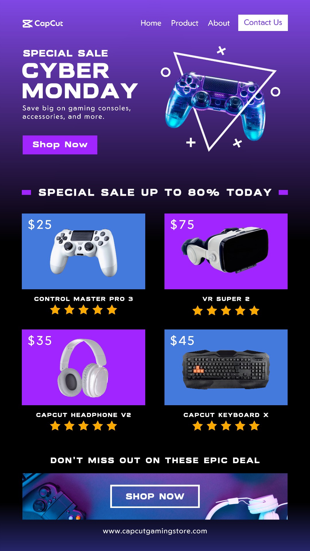 Page de vente du Cyber Monday Game Store