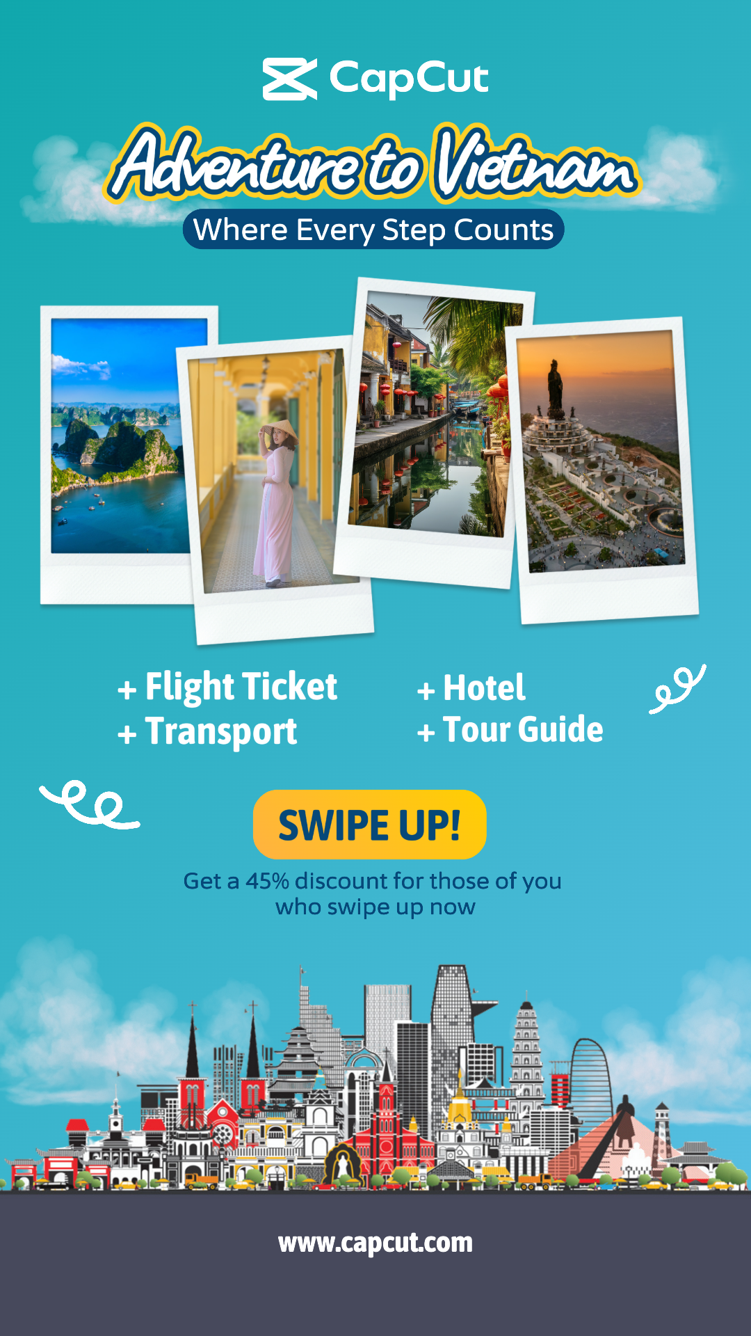 Indústria de viagens e turismo História do Instagram Teal Blue Vietnam Holiday Business Promotion Deslize para cima