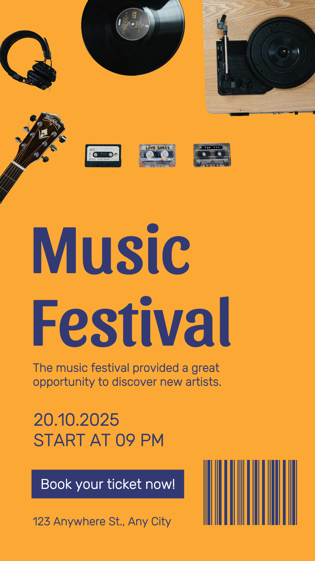 Entertainment music festival tiktok retro style orange and blue