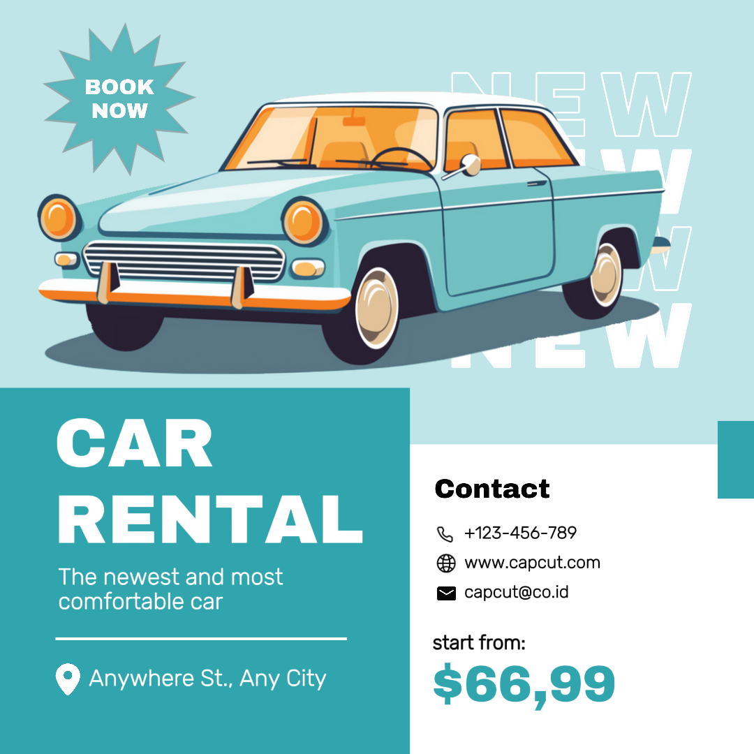 Poster Pemasaran Mobil Penyewaan Mobil Instagram Post Biru