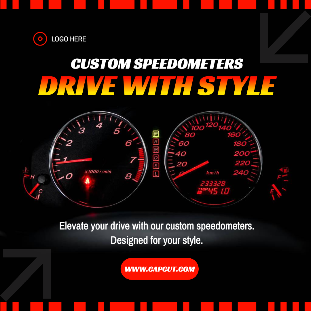Carros Marketing Poster Promoção Instagram Post Velocímetro Personalizado Preto Vermelho