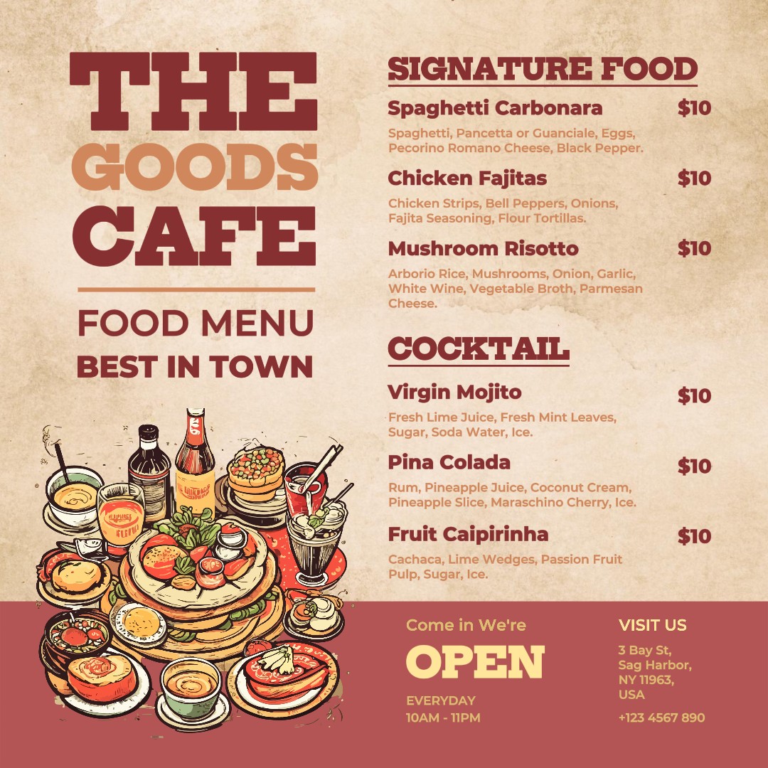 Menu alimentaire vintage pour la publication sur les réseaux sociaux