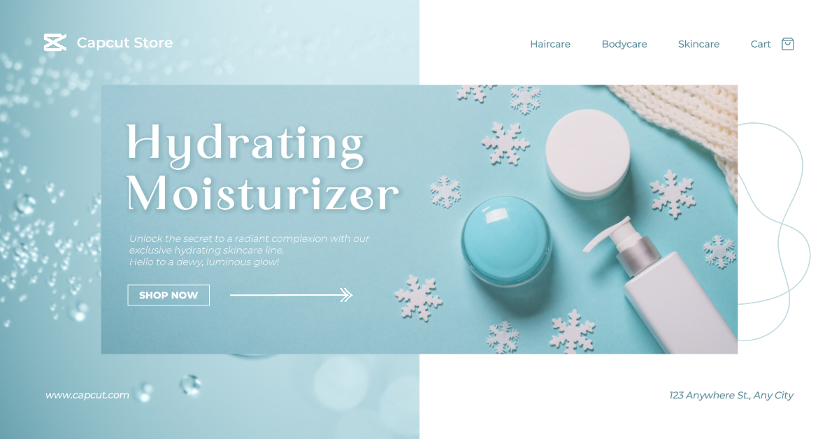 Facebook Ads Marketing Poster Beauty Care Hydrating Moisturizer Promotion Blau und Weiß Farbe