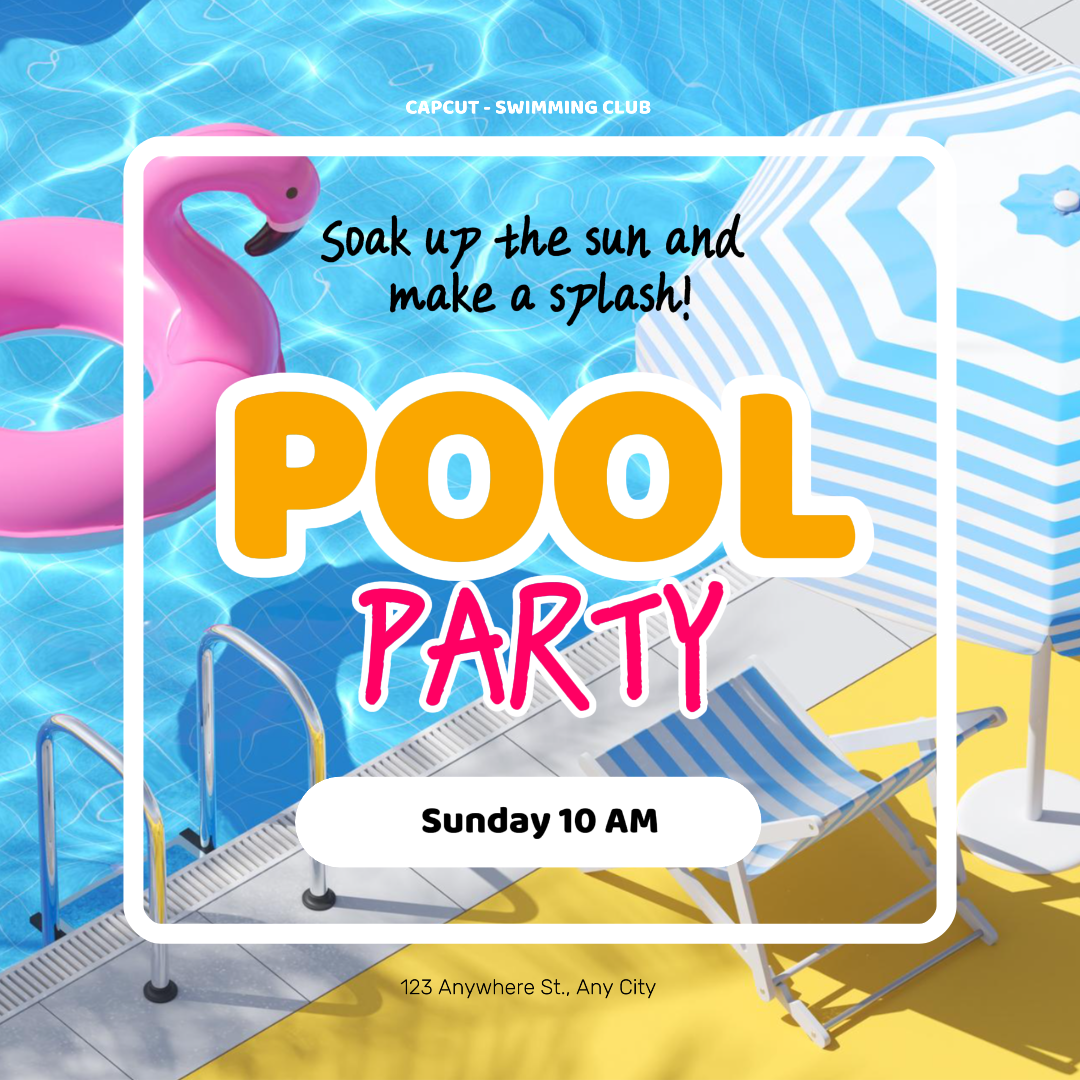 Sport und Match Schwimmbad Party kreatives Poster gelb rosa blau