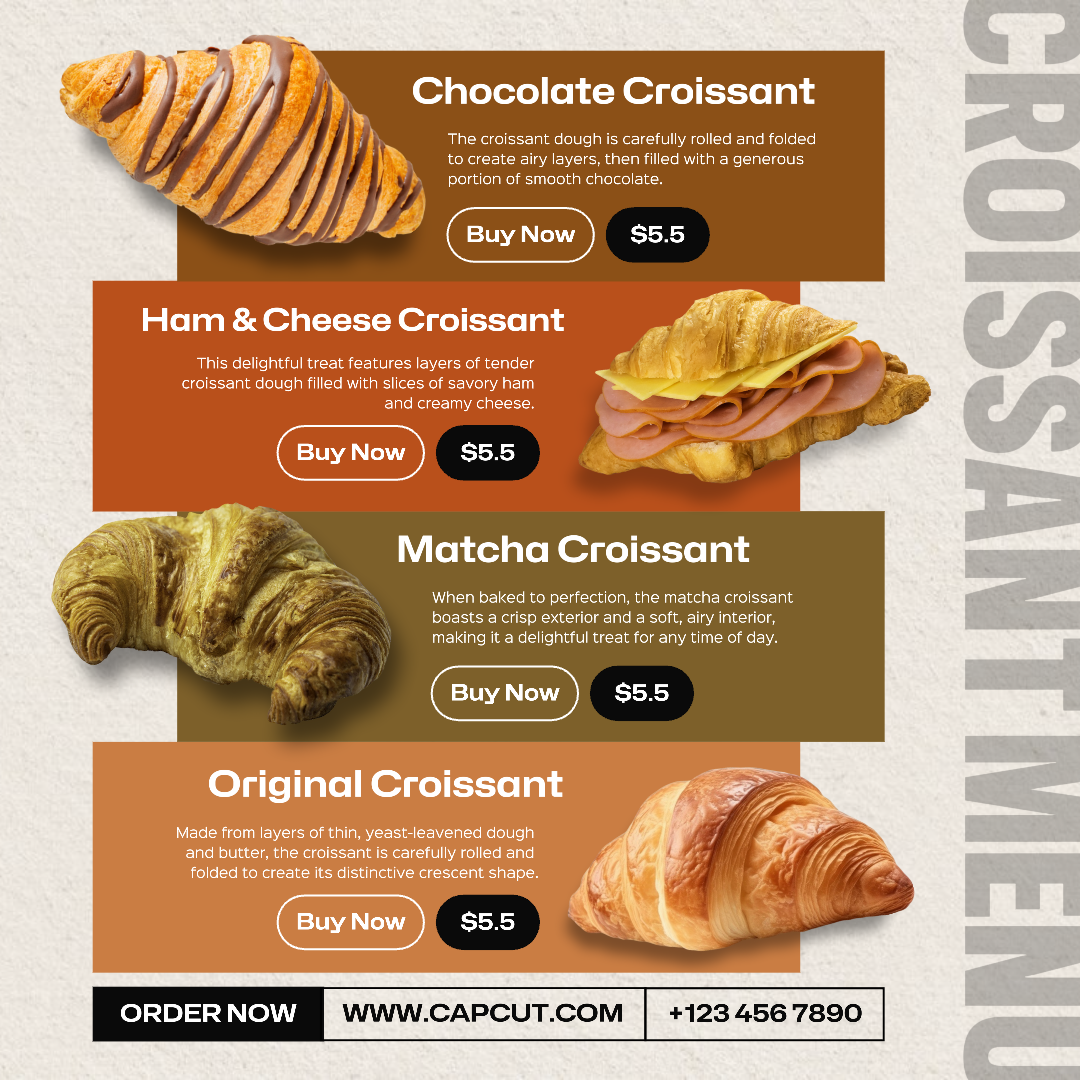 Poster Pemasaran Makanan Croissant Menu Instagram Post