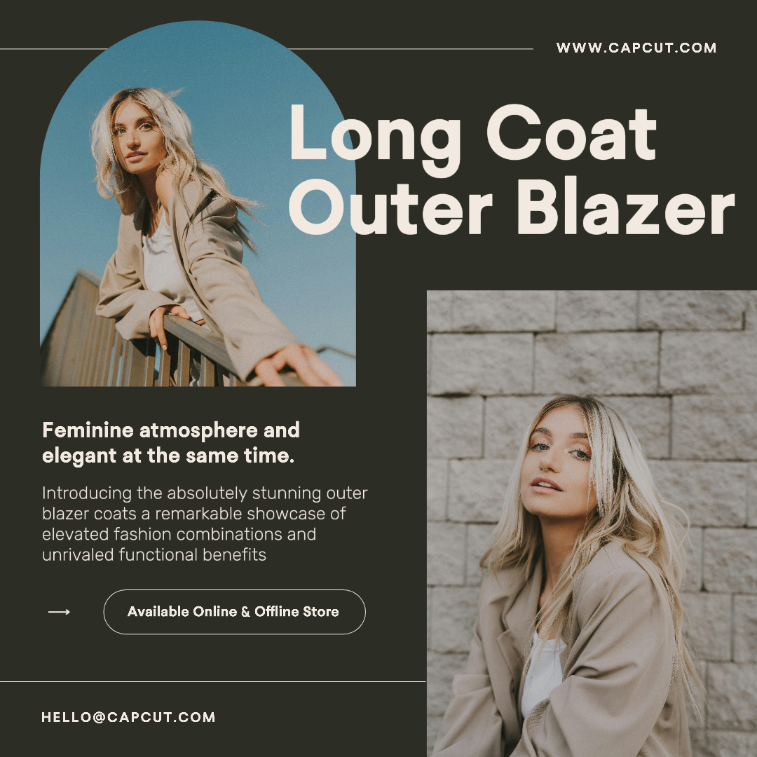 Affiche de marketing de vêtements manteau long blazer extérieur affichage du produit post instagram vert foncé