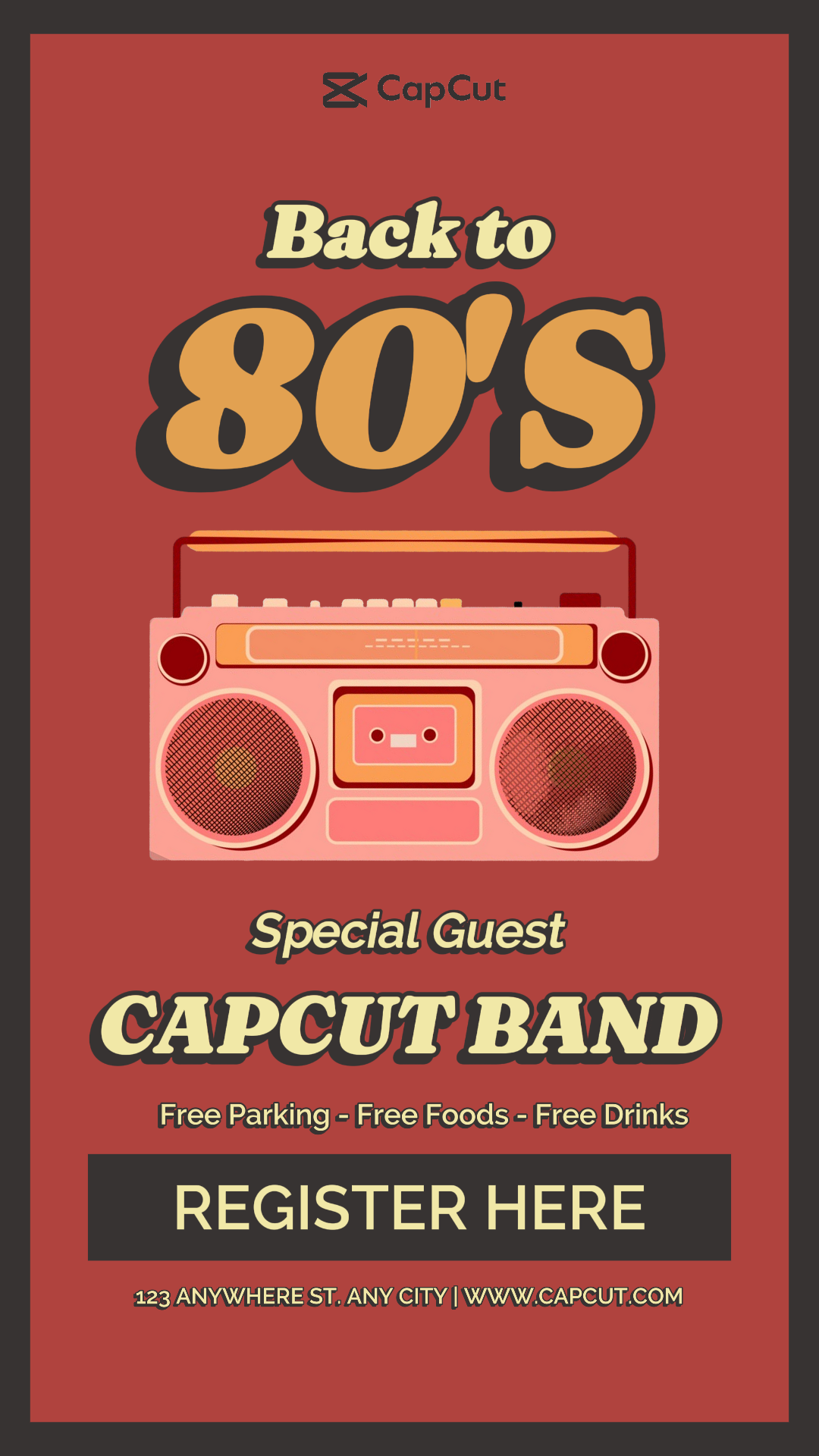 Affiche du festival de musique de divertissement des années 80 de style rétro