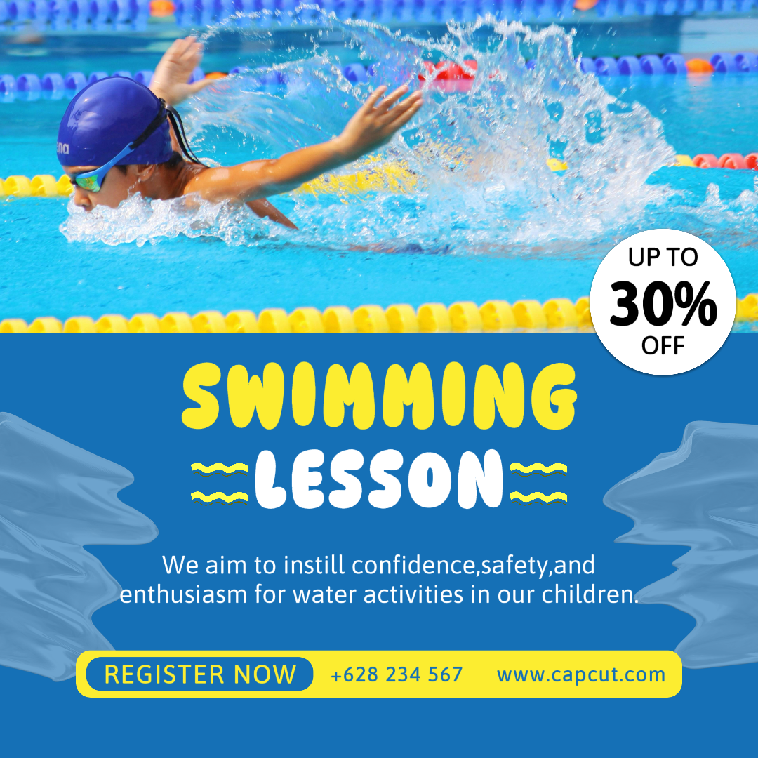 Plantilla de imagen Deporte y partido Natación Cartel de marketing Publico de Instagram Lección de natación