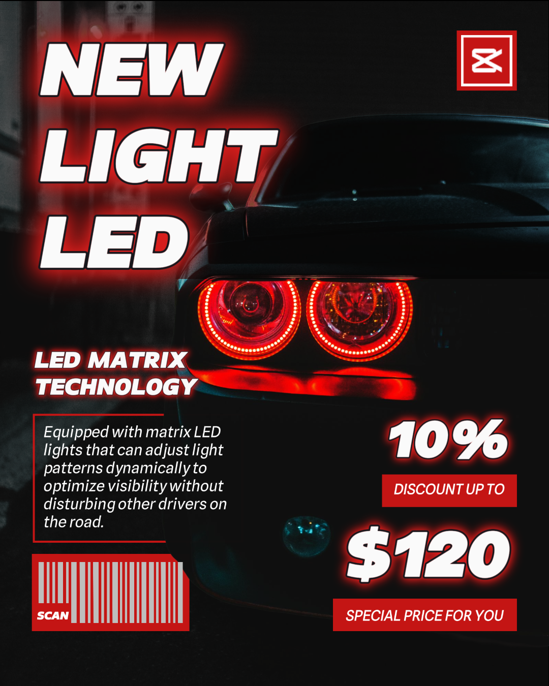 Nueva Luz LED COCHE IG Potrait Color Rojo