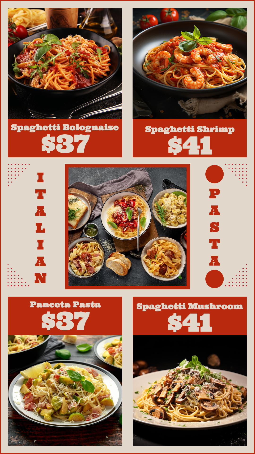 Comida Massa Italiana Exibir Menu Instagram Story