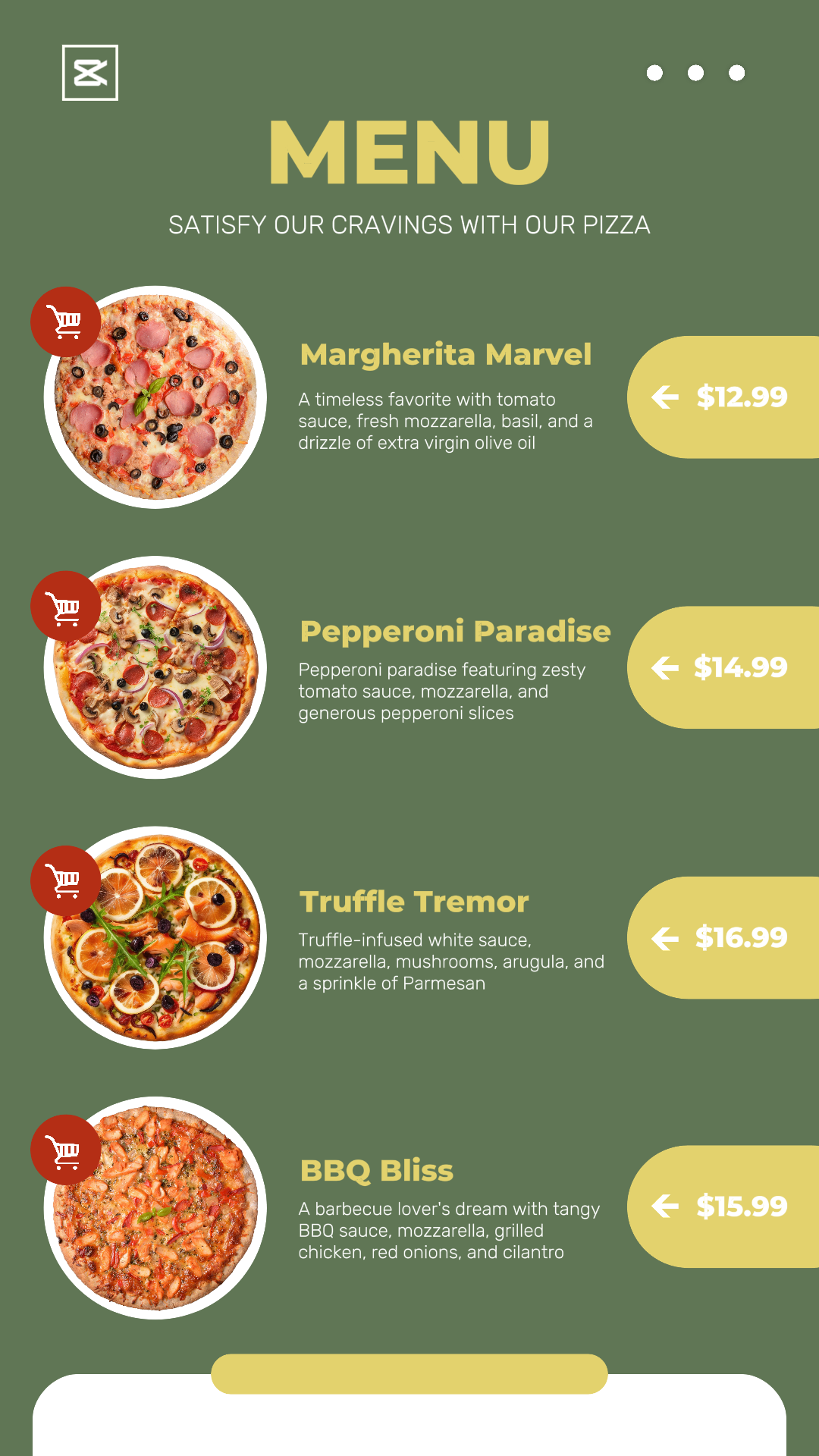 Comida Pizza Menu Instagram Story Modern