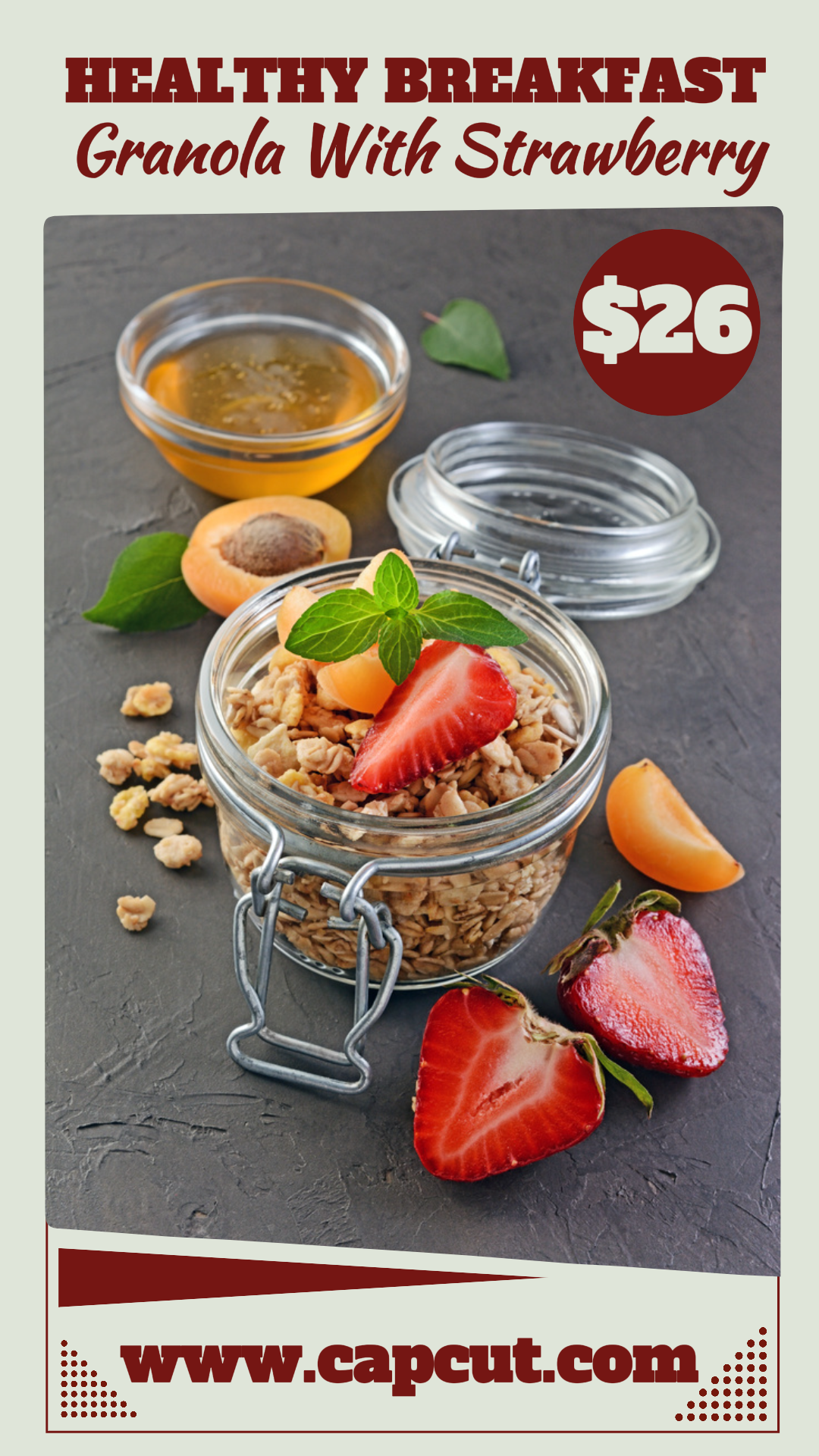 Nourriture saine Granola Fraise Histoire Instagram