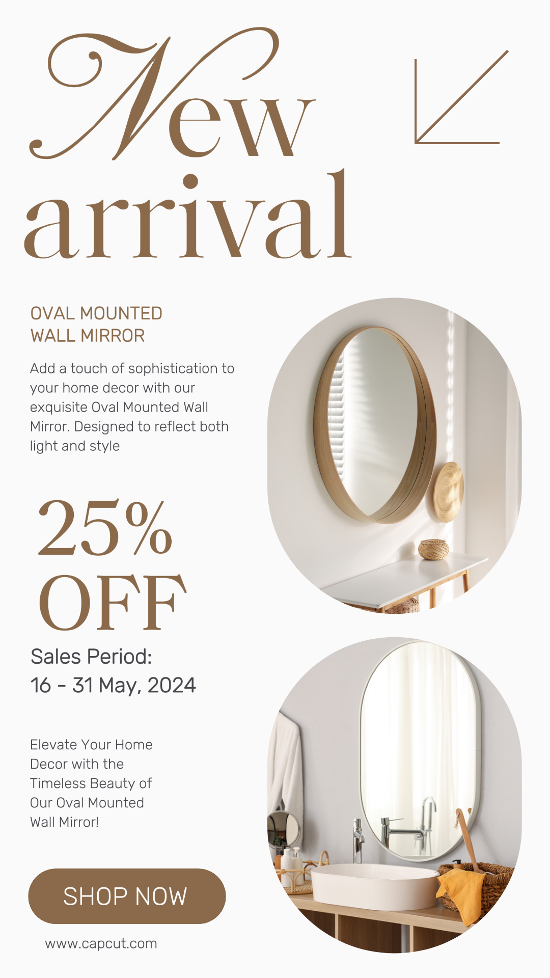 Cartel de marketing del hogar Muebles Espejo de pared montado ovalado Venta Historia de Instagram