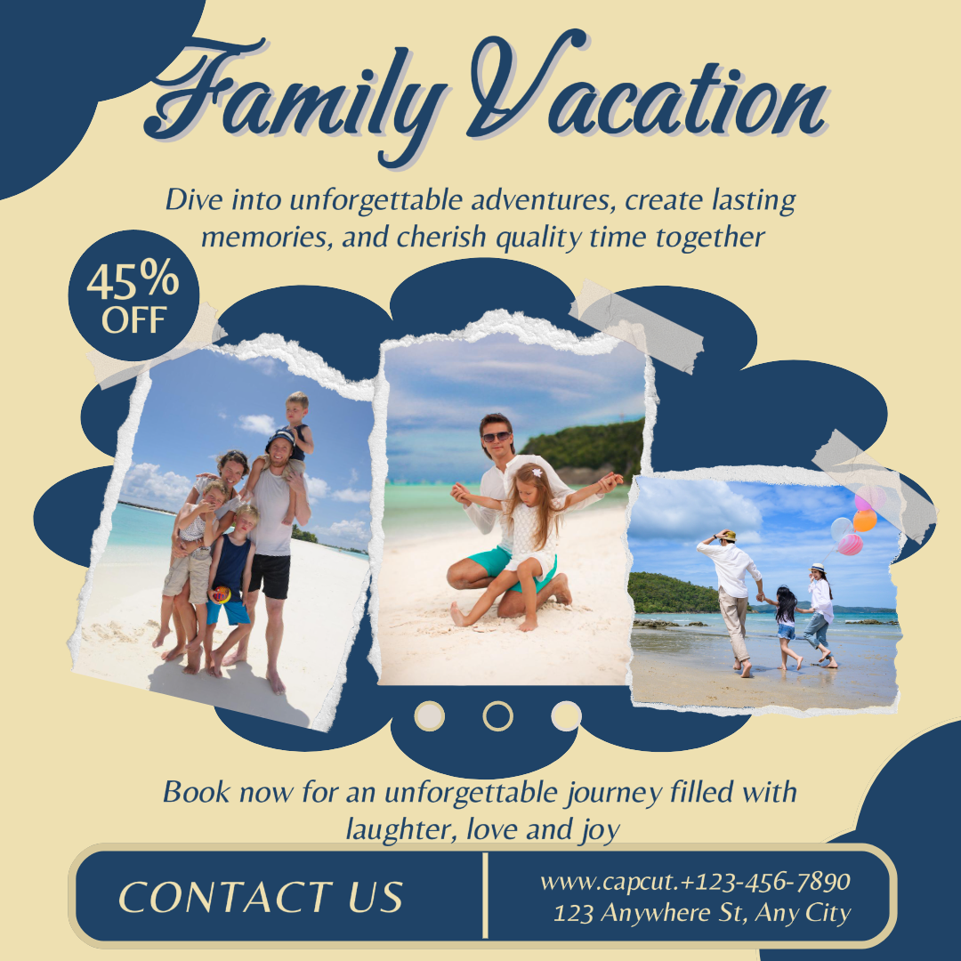 TRAVEL CREATIVE POSTER FAMILY VACATION PROMOSI INSTAGRAM POST BLUE CREAM 