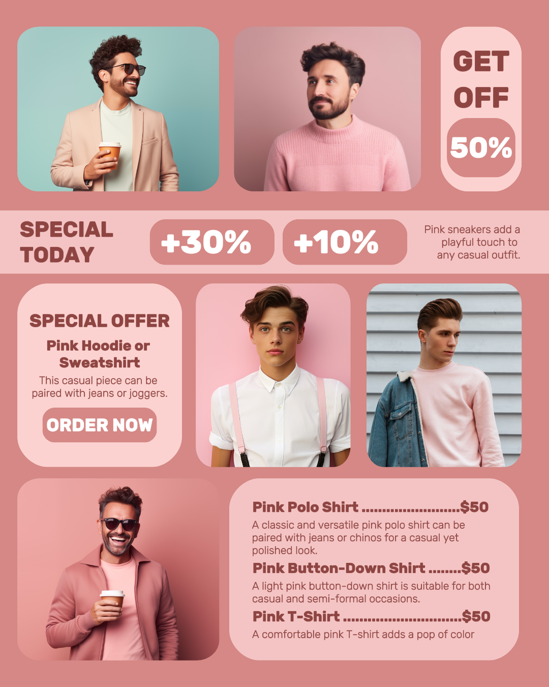 Exhibición de estilo rosa de moda para hombres