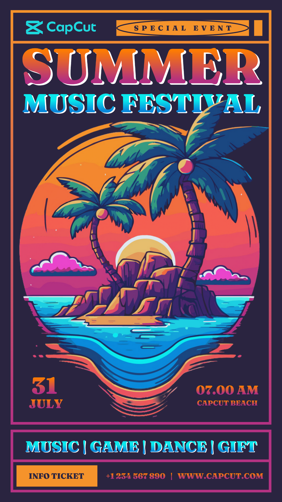 Pôster de marketing de entretenimento Festival de música de verão História do Instagram 