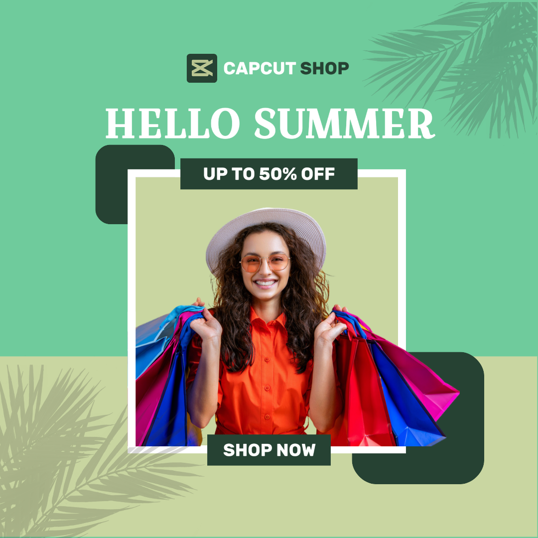 Summer Big Sale Fashion  Hello Summer Marketing Poster Instagram Post Minimalist Green and Yellow