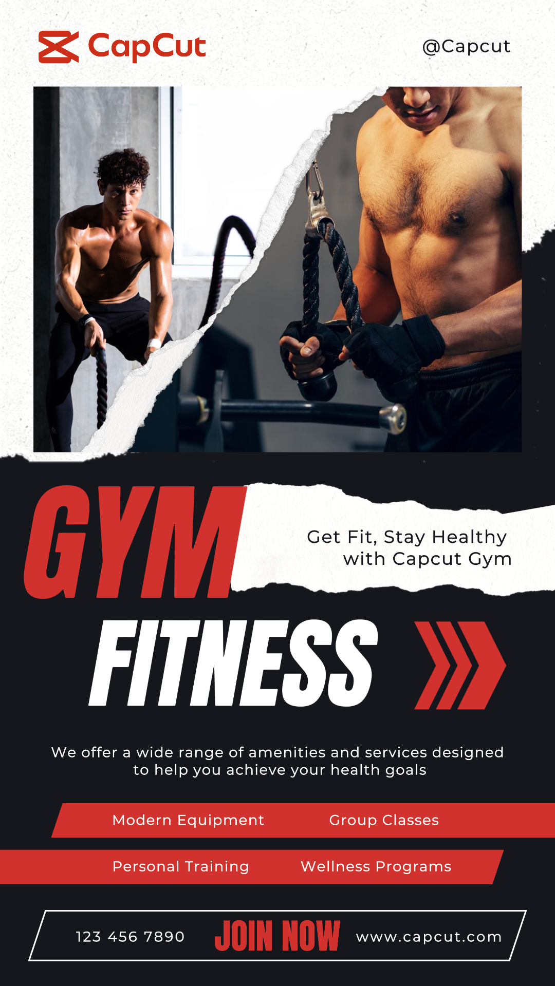 Workout & Fitness Creative Poster Gym Fitness Instagram Story Red and Black