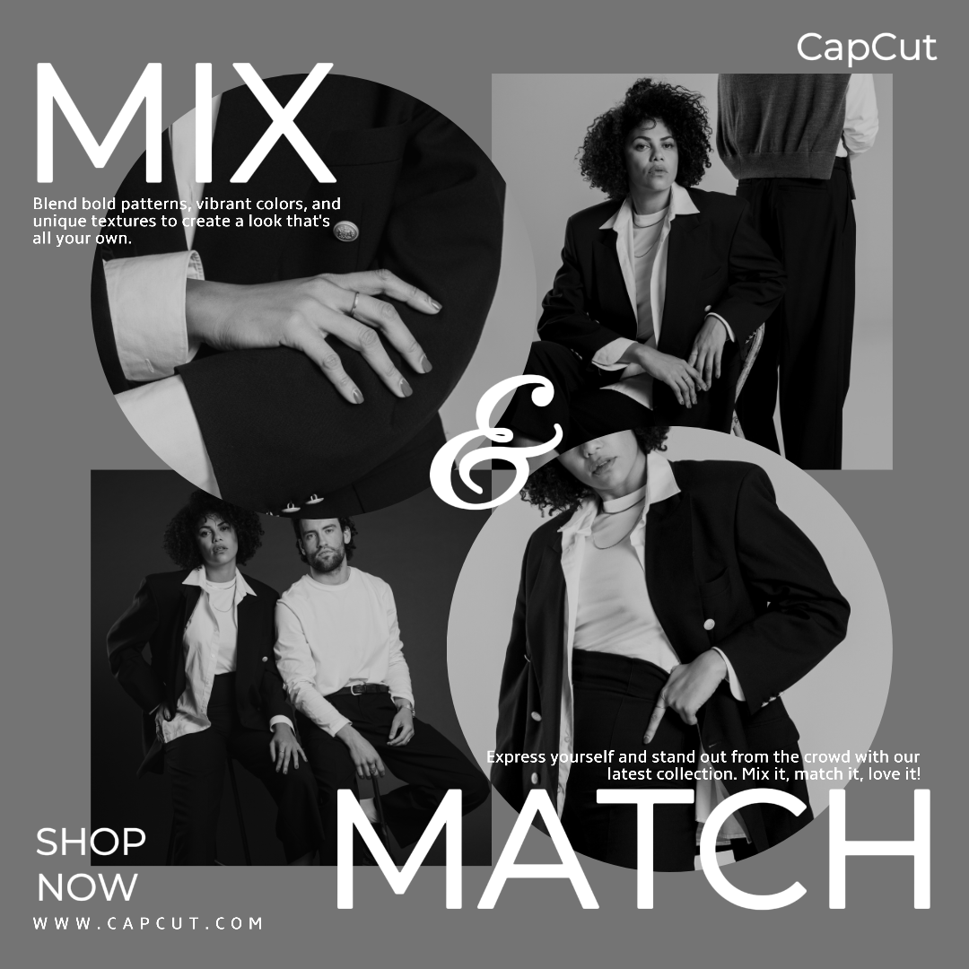 Minimalist Collage Marketing Poster - Clothing and Shoes - Mix & Match White Black - Instagram Post