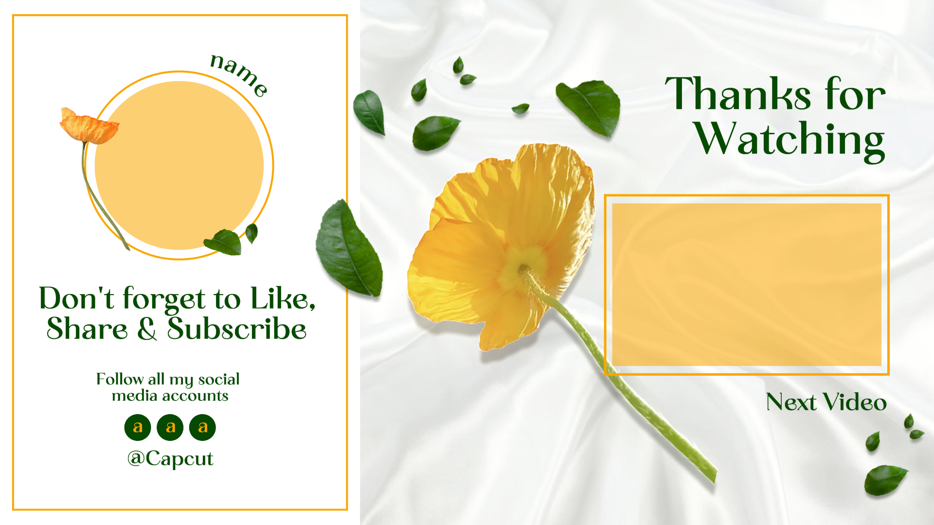 Canal de tela final do YouTube sem marketing Amarelo Branco Verde Flor Elegante