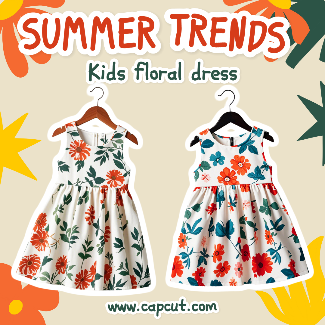 Vestuário e sapatos marketing poster crianças vestido floral instagram post cute flower doodle