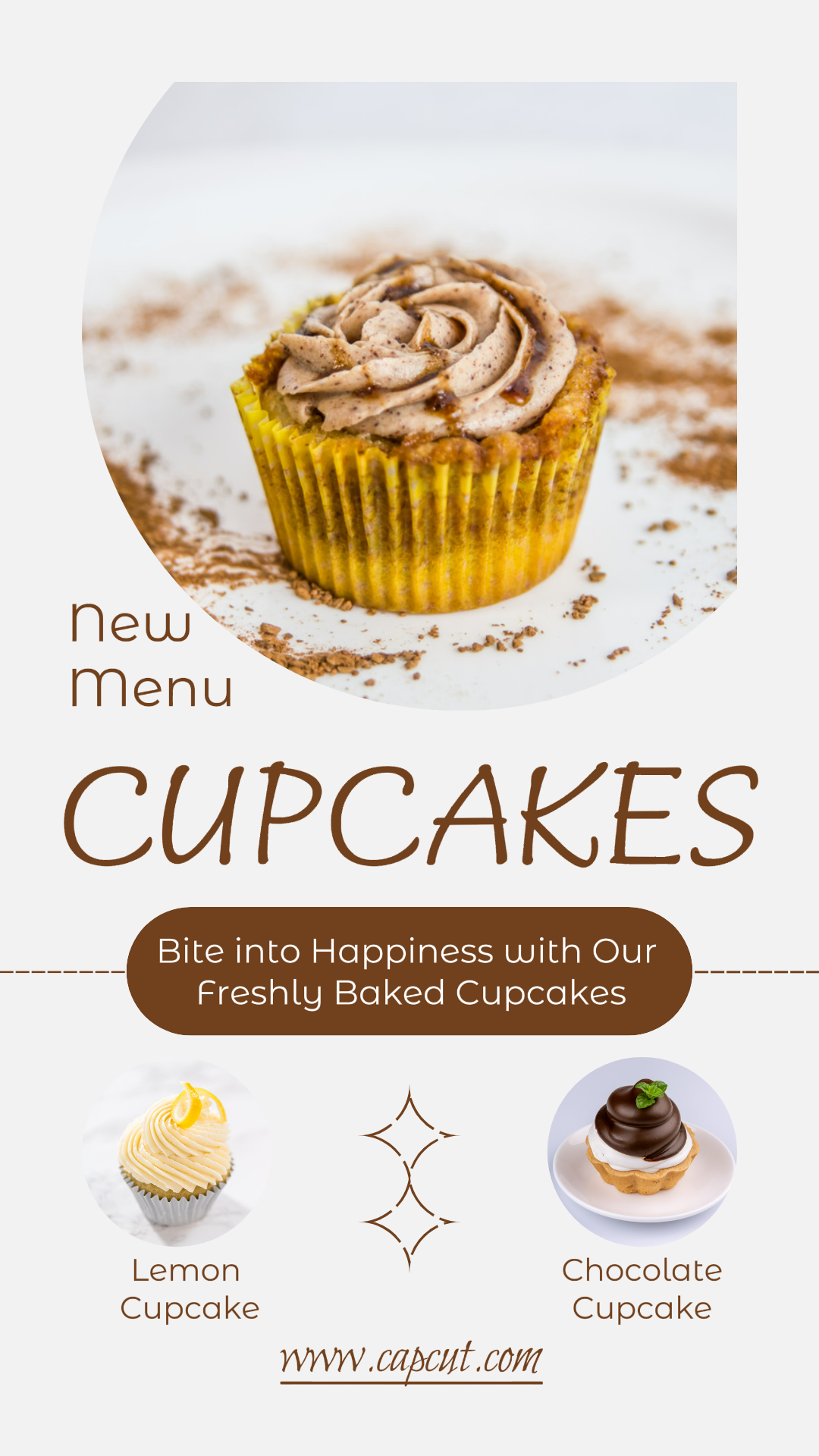 Cartel de marketing de alimentos y bebidas Nuevo menú Instagram Story Cupcakes