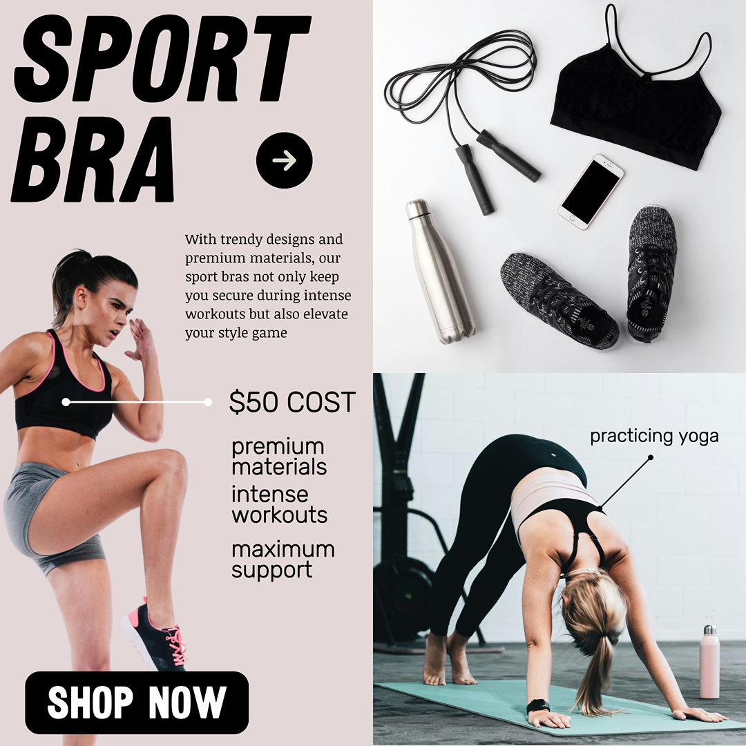 Entrenamiento y fitness - Llamamiento de productos de comercio electrónico instagram post sujetador deportivo