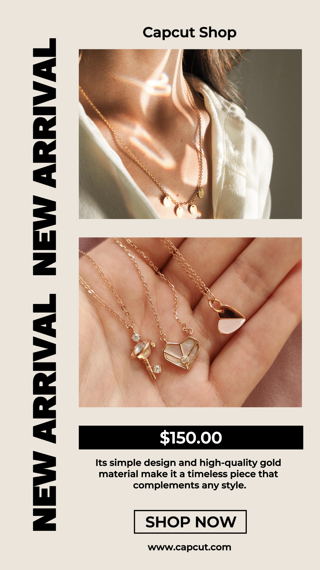 MInimalist Collage Marketing Poster Instagram Jewelry and Accessories Necklace Black and Cream