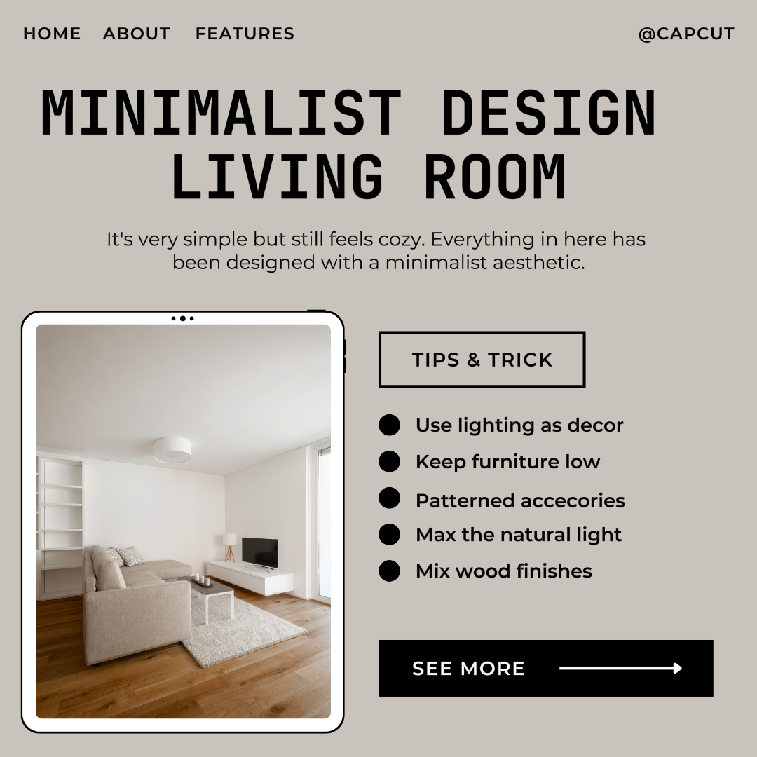 Minimalistisches Design Wohnzimmer Instagram Post 