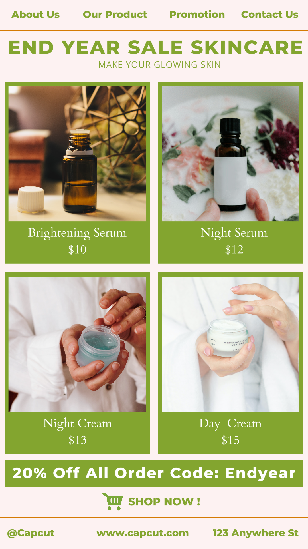 Code de fin d'année Skincare 20 % Afficher l'histoire Instagram