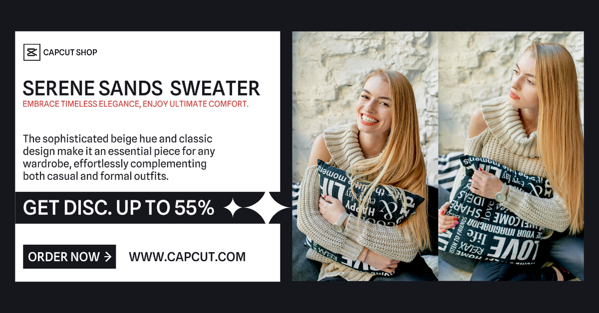 Facebook Ads - Marketing Poster Product Promotion Facebook Ads Women Beige Sweater
