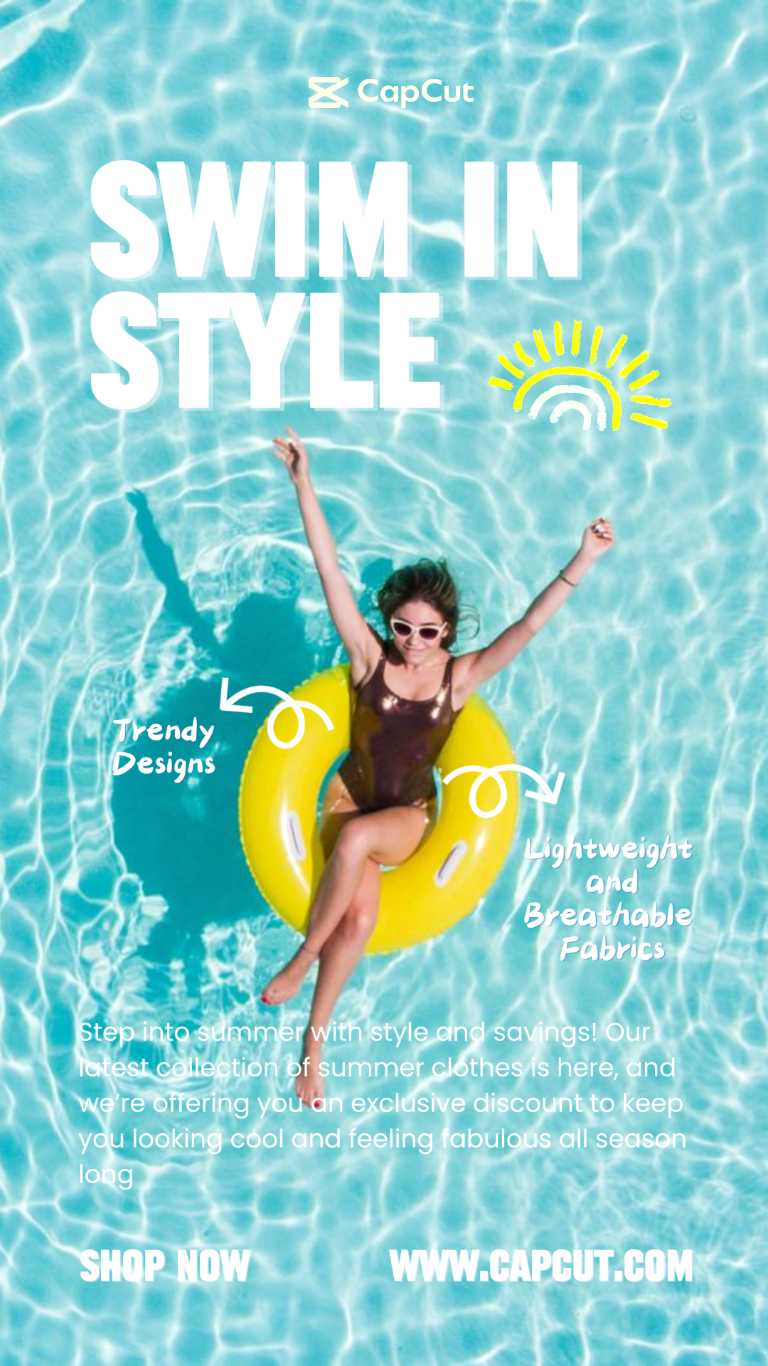 Roupas e sapatos Marketing Poster Promoção para roupas de verão / roupas de praia Instagram Story Beach