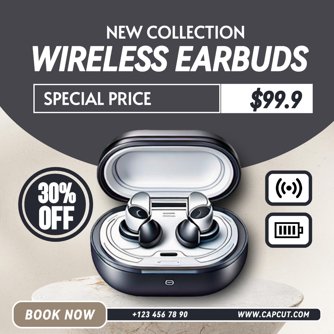 Iklan Facebook, penjualan Earbud, desain modern cokelat abu-abu pastel lembut, posting media sosial